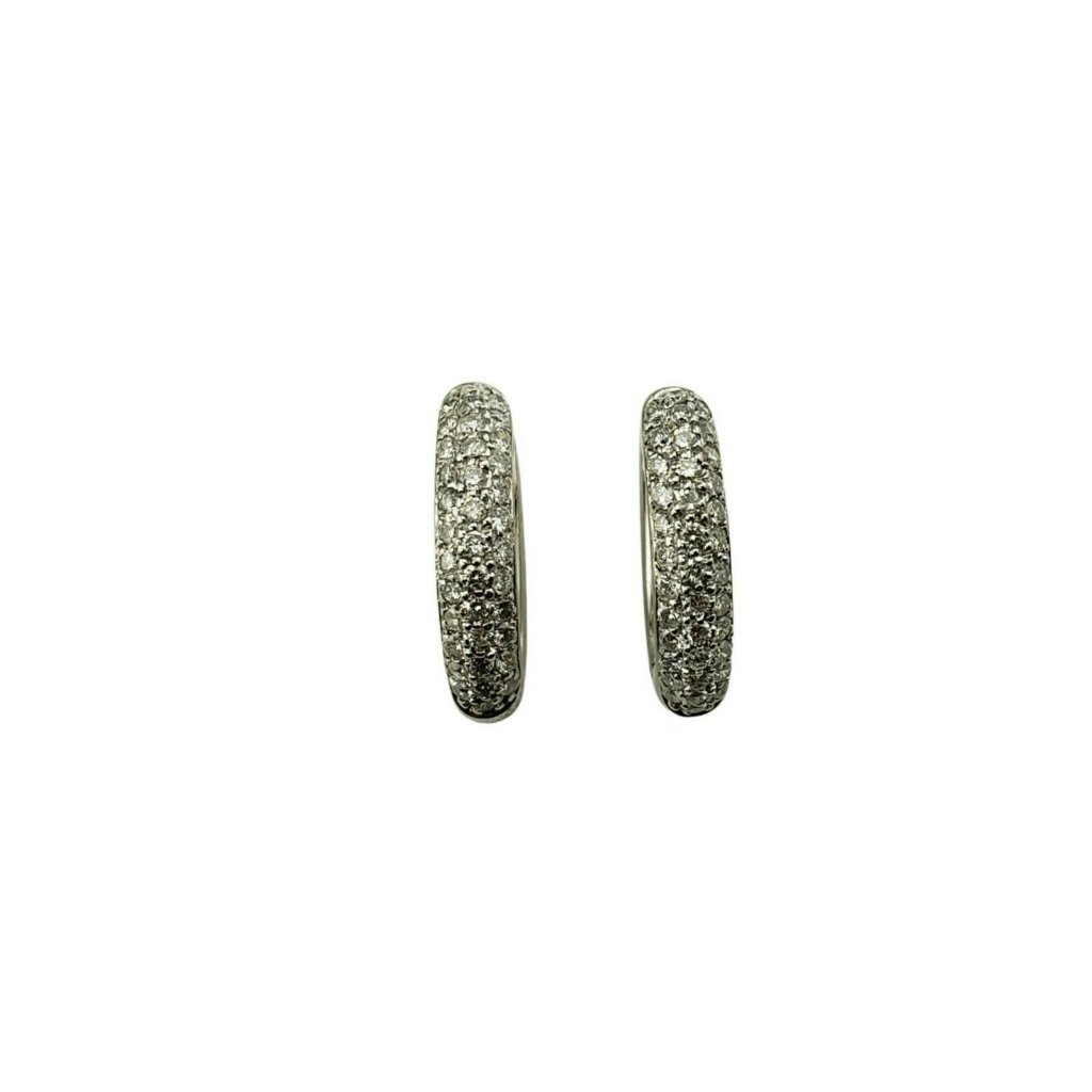 Vintage 18 Karat White Gold And Diamond Huggie Hoop Earrings #11319